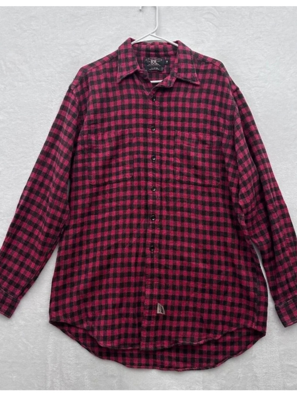 RRL Ralph Lauren Buffalo Plaid Flannel Shirt Medium Triple Star Red Black 1990's
